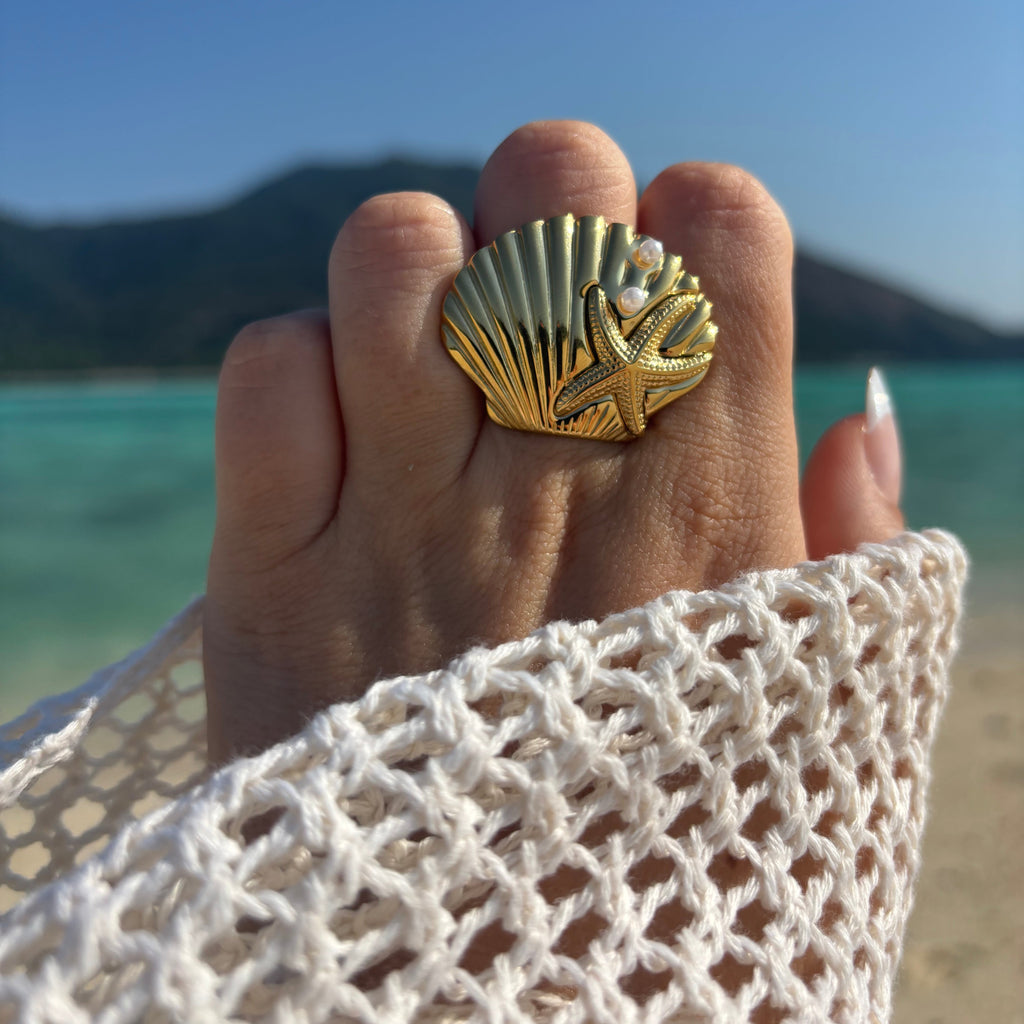 Seashell with Pearls Ring / Bague