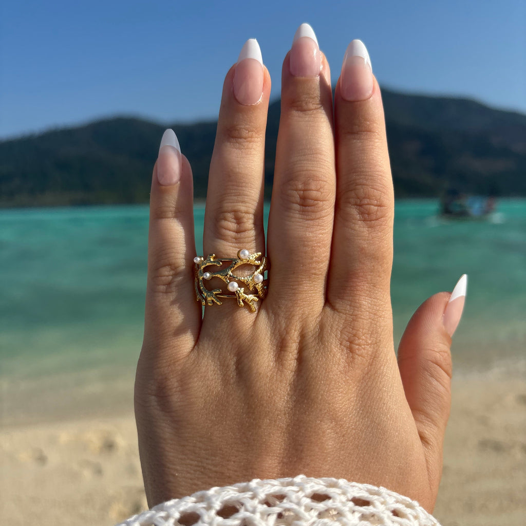 Ocean Coral Pearl Ring / Bague