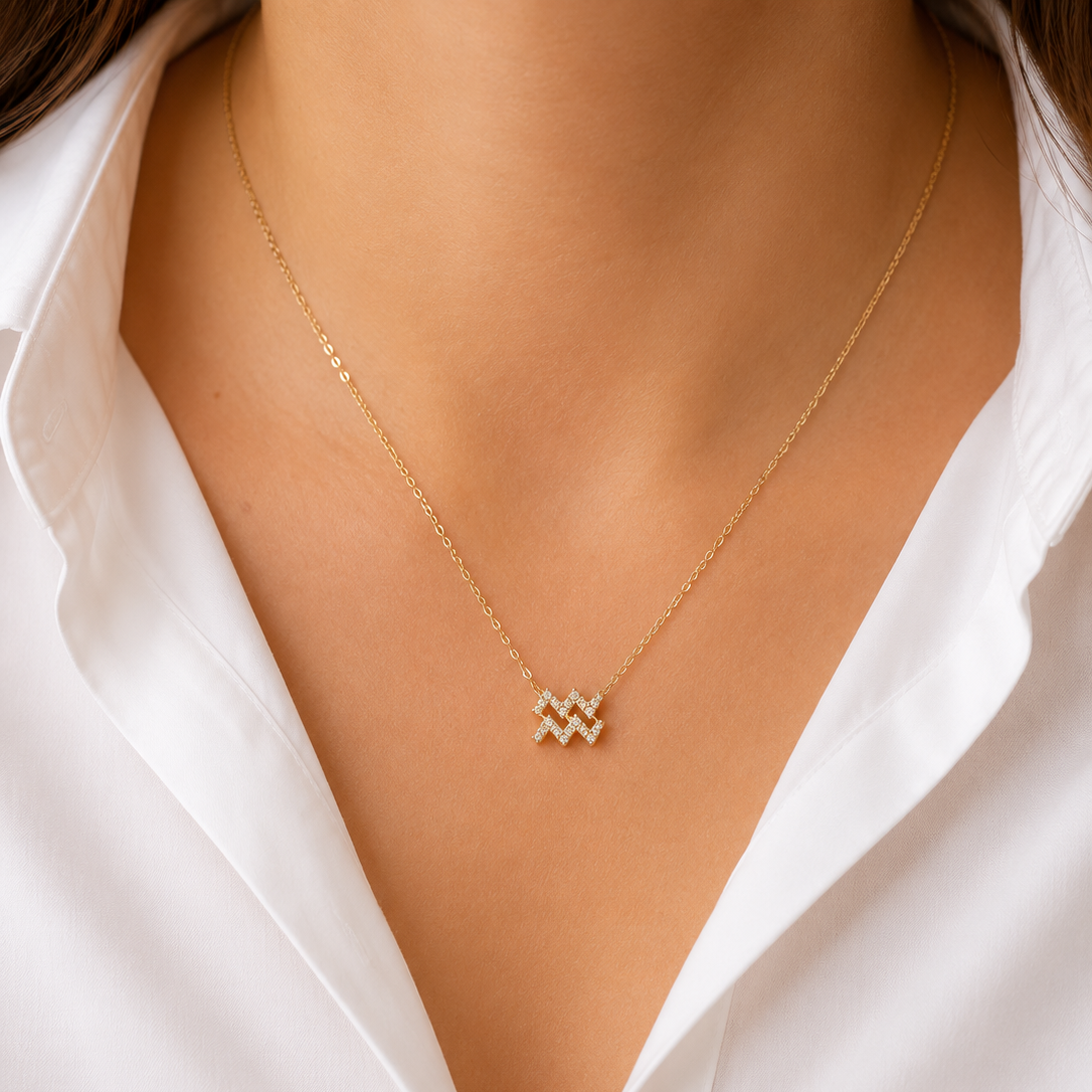 Aquarius Zodiac Necklace – Stainless Steel