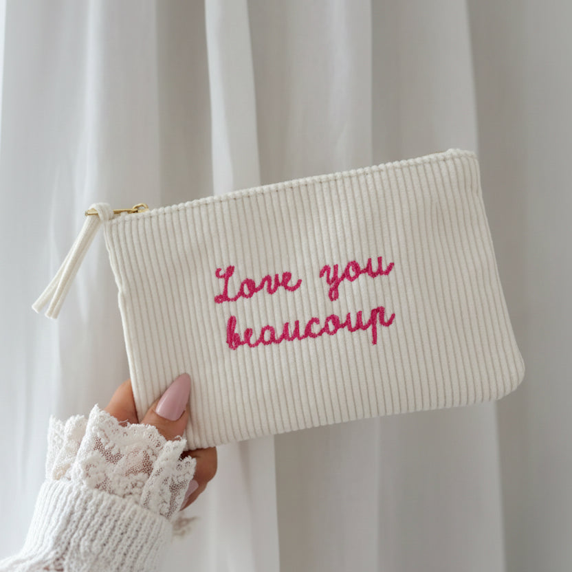 Pochette en velours côtelé Love You Beaucoup