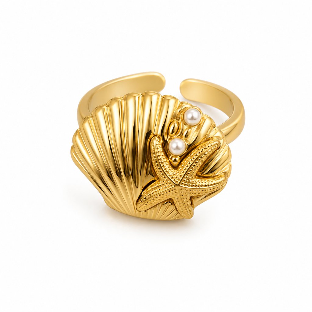 Seashell with Pearls Ring / Bague